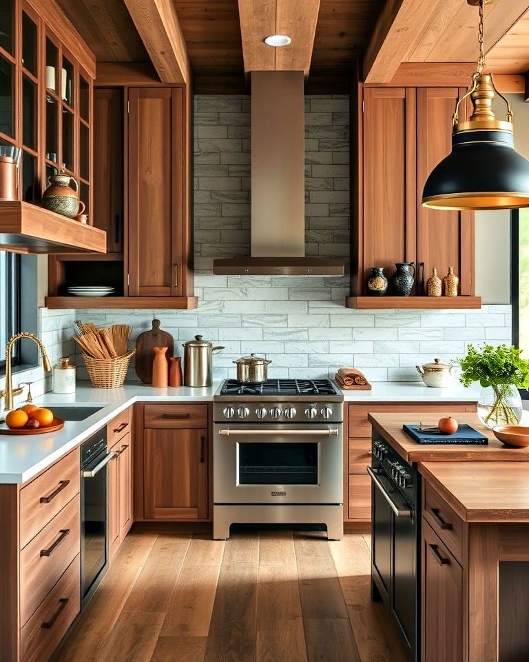 rustic kitchen subtle metallic accents - 25 Modern Rustic Kitchen Ideas