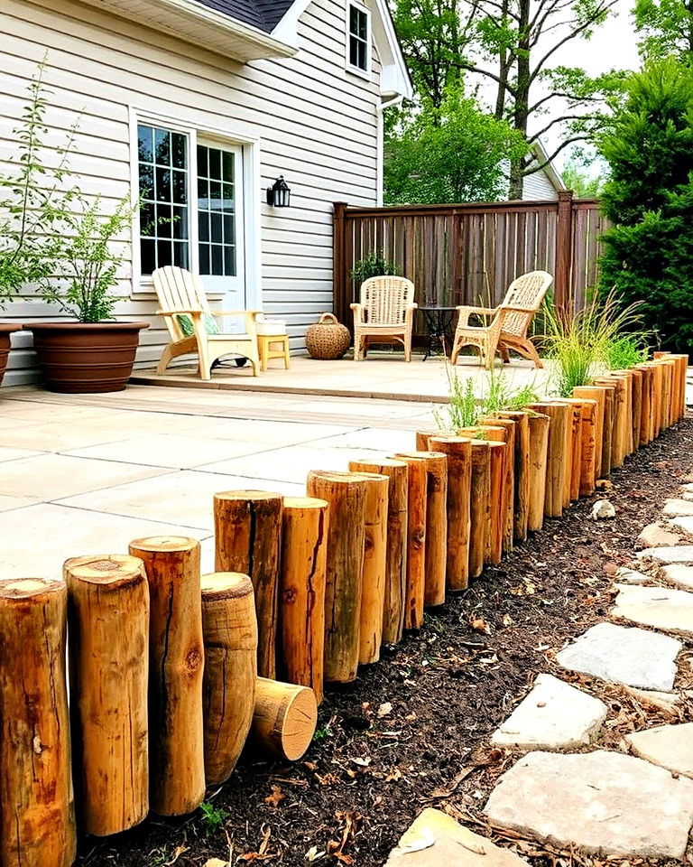 rustic landscape log edging - 20 Patio Edging Ideas