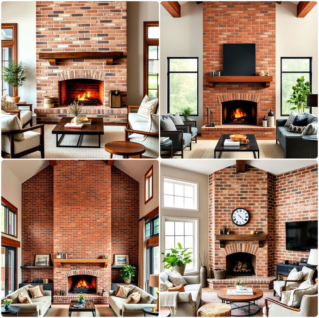 rustic living room with a brick fireplace ideas