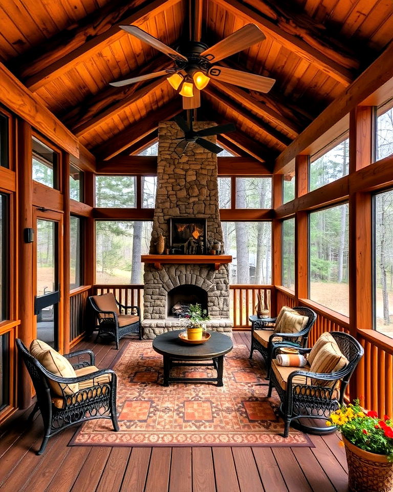 rustic lodge inspired screened deck - 25 Screened-in Deck Ideas