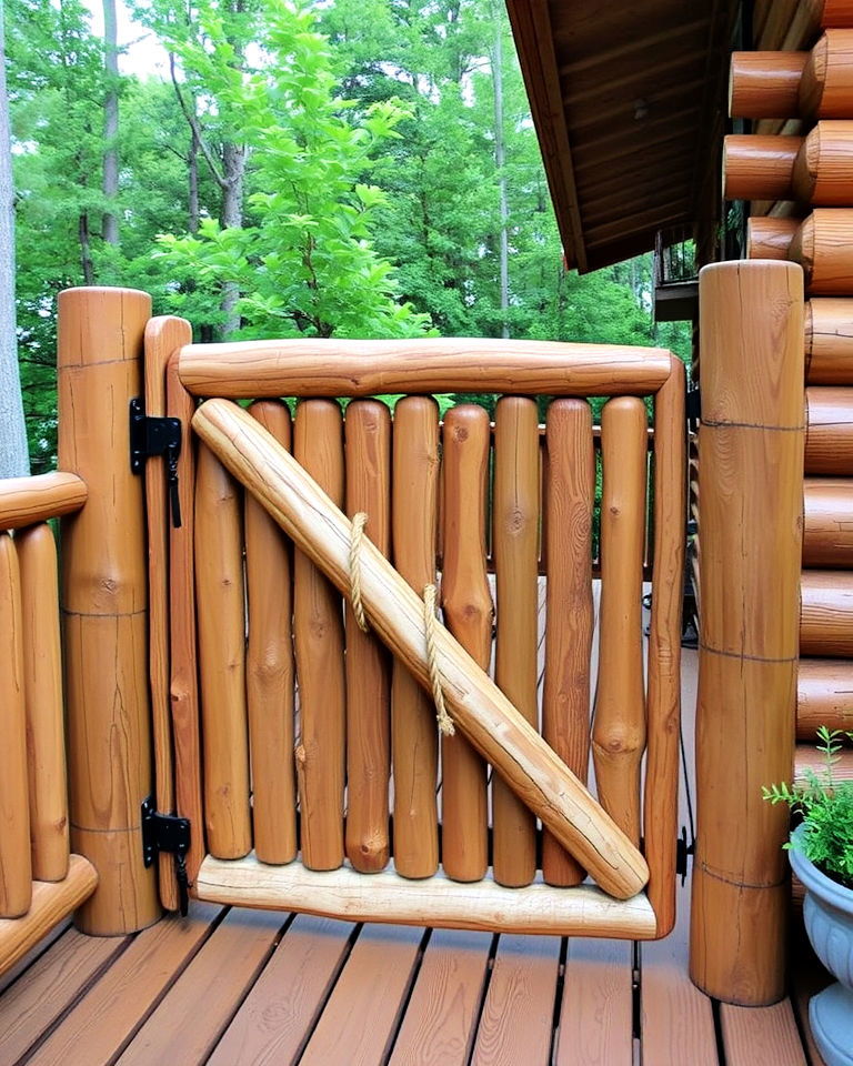 rustic log deck gate - 25 Deck Gate Ideas