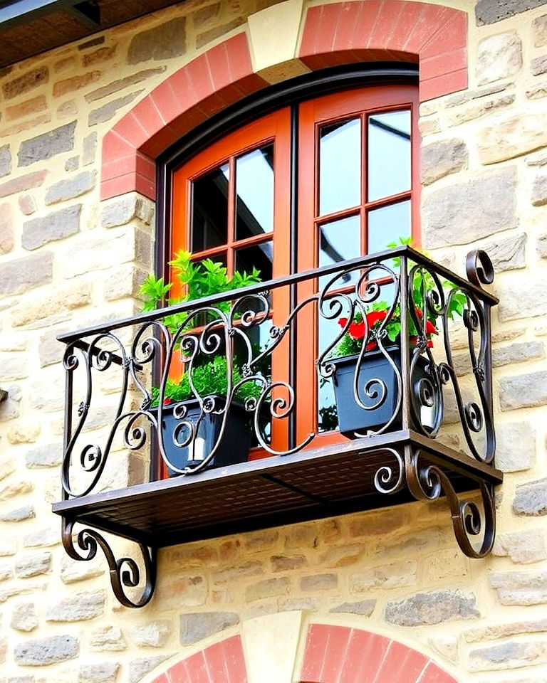 rustic metalwork balcony with weathered finish - 20 Juliet Balcony Ideas