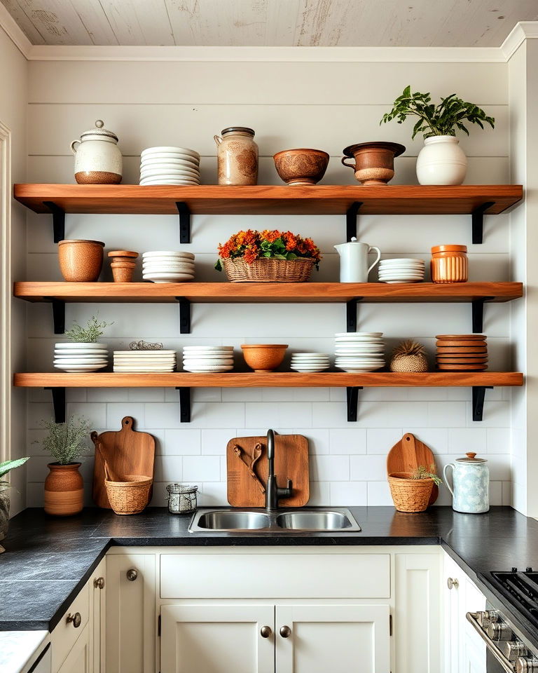 rustic open shelving farmhouse interior - 20 Rustic Farmhouse Interior Design Ideas