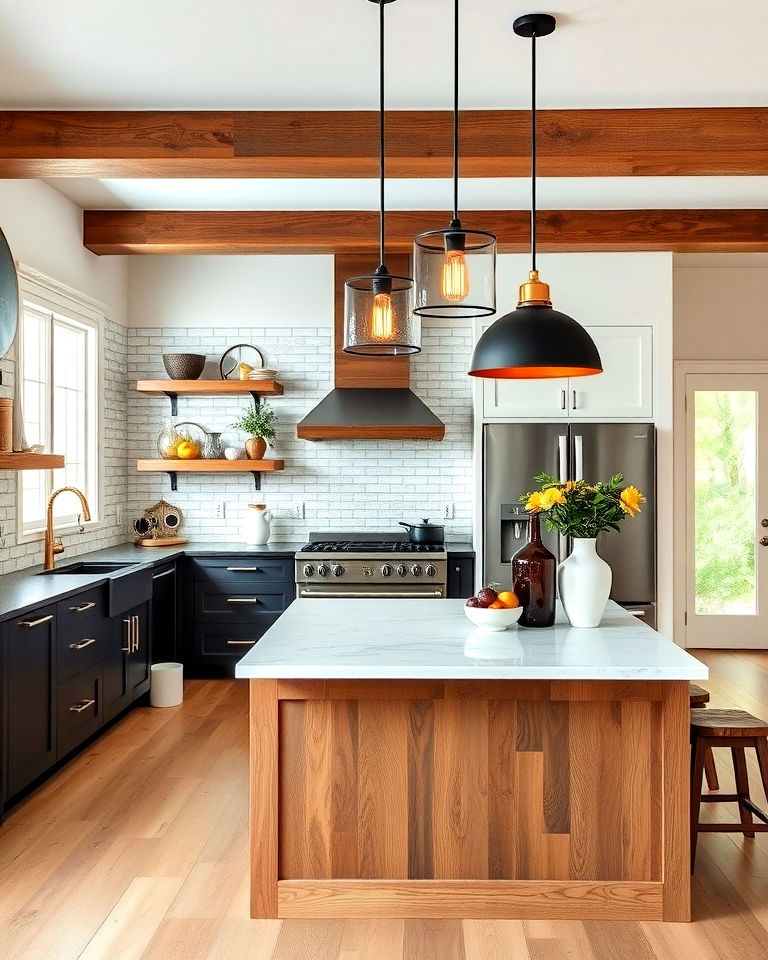 rustic pendant lighting - 25 Modern Rustic Kitchen Ideas