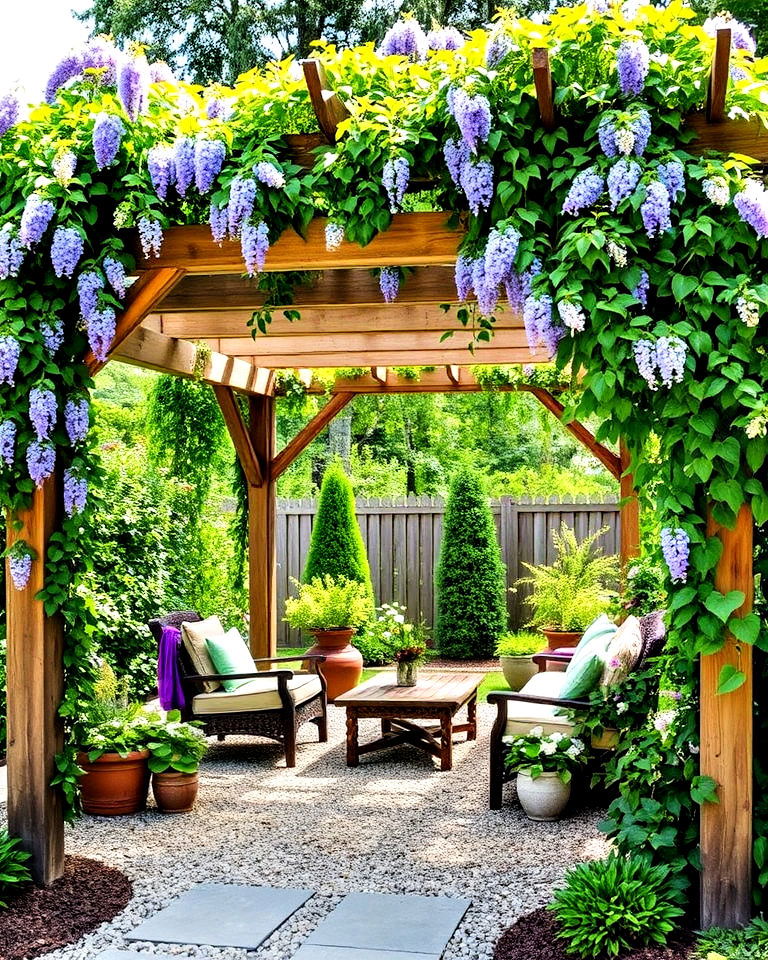 rustic pergolas with climbing vines - 15 New England Landscaping Ideas