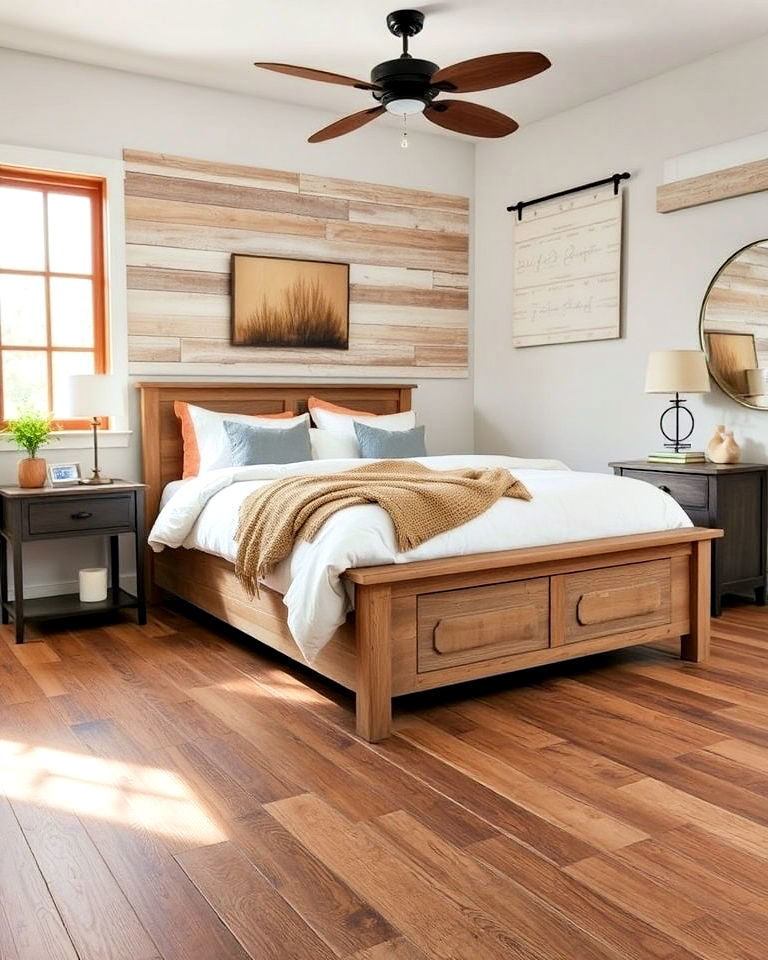 rustic reclaimed wood look vinyl flooring - 15 Vinyl Flooring Bedroom Ideas