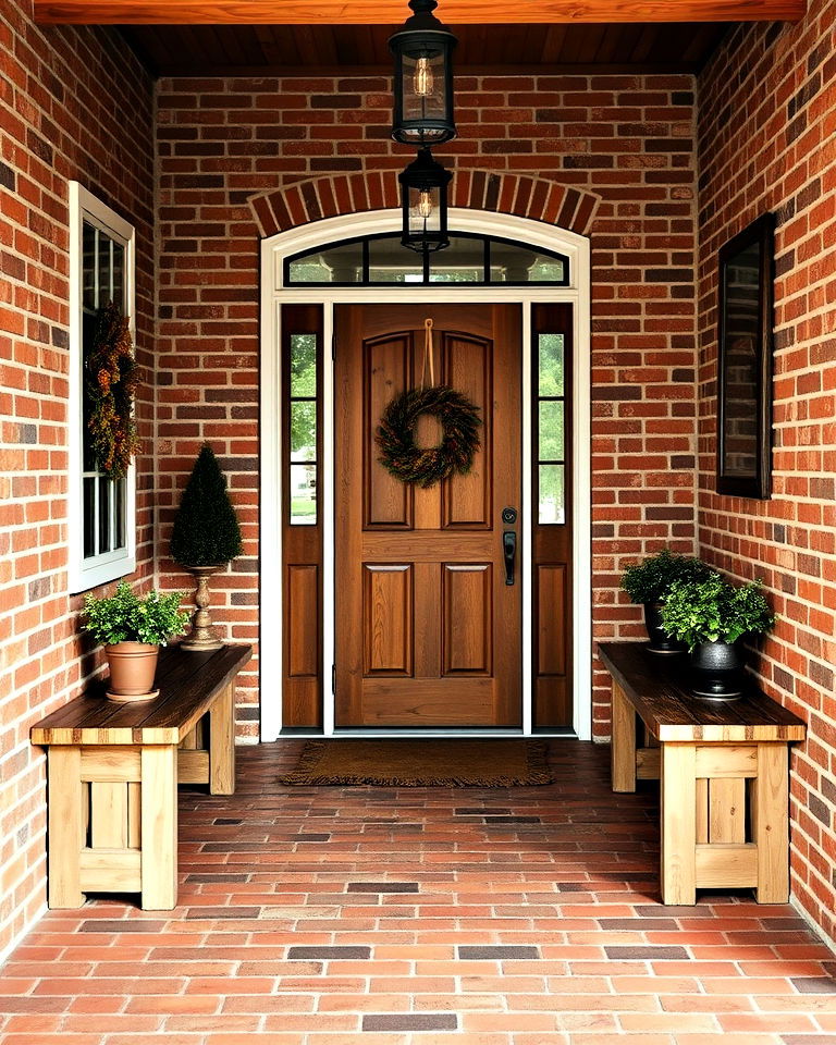 rustic red brick floor for a warm welcome - 15 Brick Floor Entryway Ideas