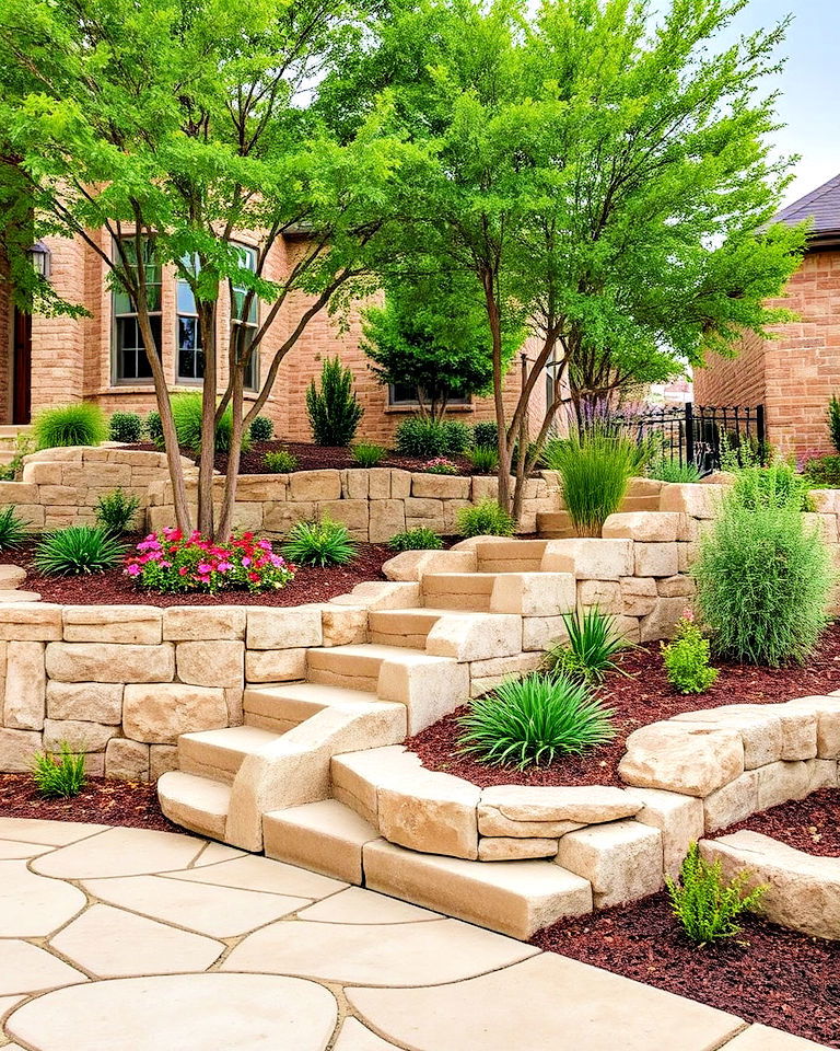 rustic stone walls to texas front yard - 25 Texas Front Yard Landscaping Ideas