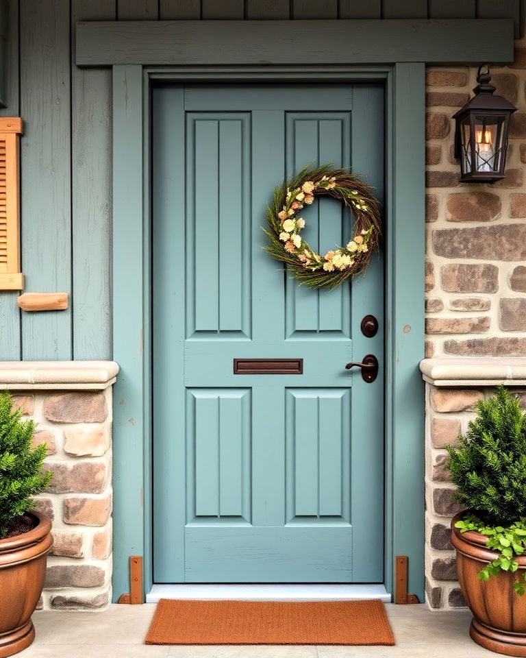 rustic teal charm front door - 25 Teal Front Door Ideas