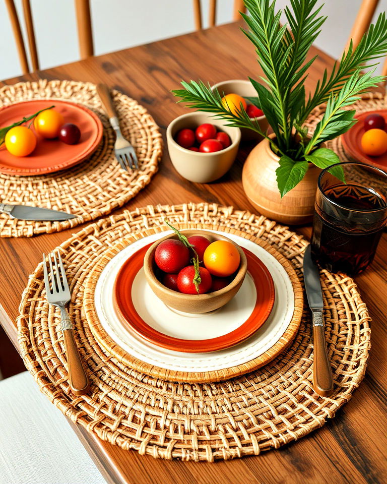 rustic touch with handwoven palm placemats - 15 Mexican Table Decor Ideas