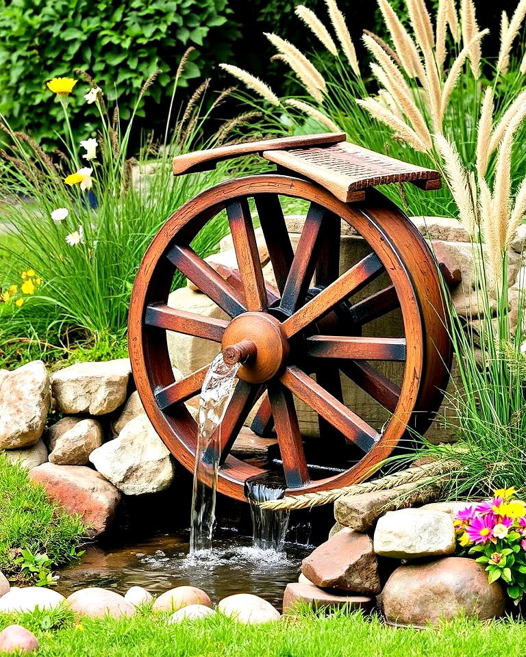 rustic water wheel - 20 Water Garden Ideas