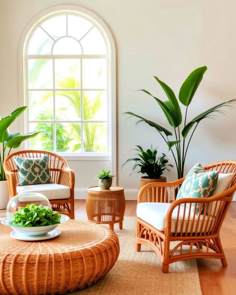 rustic wicker and rattan furniture for your living room - 20 Tropical Living Room Ideas