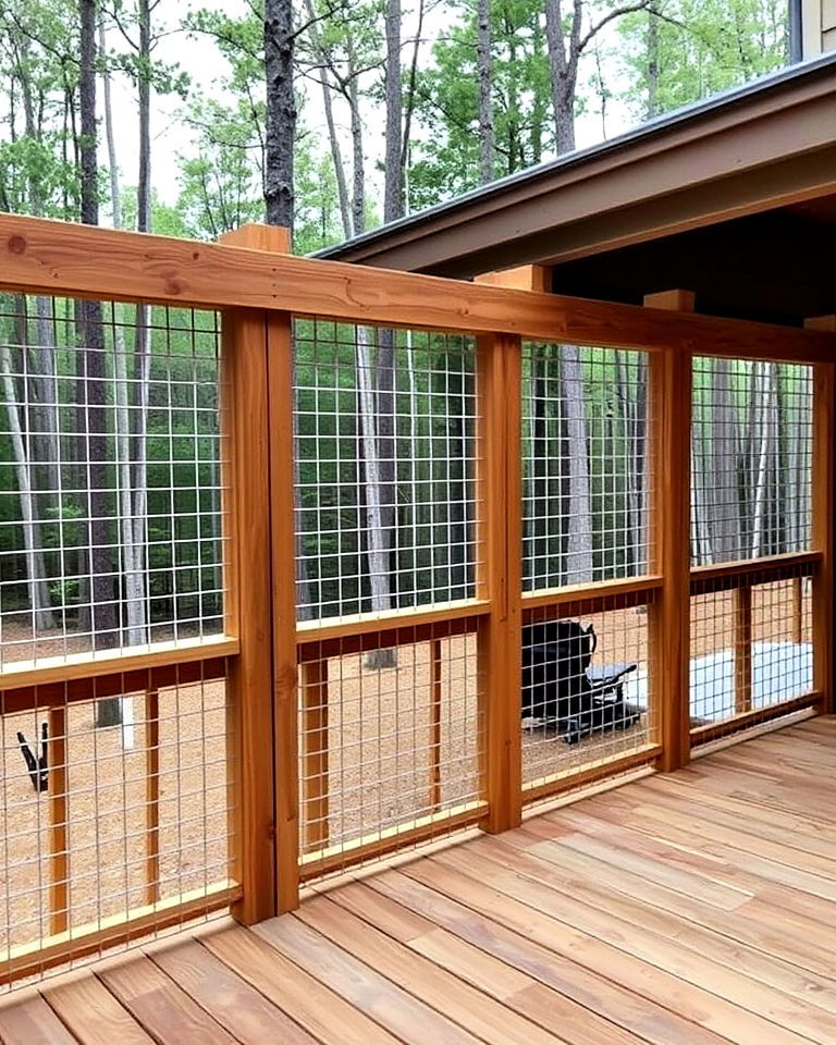 rustic wood and wire combo railing - 15 Hog Wire Deck Railing Ideas
