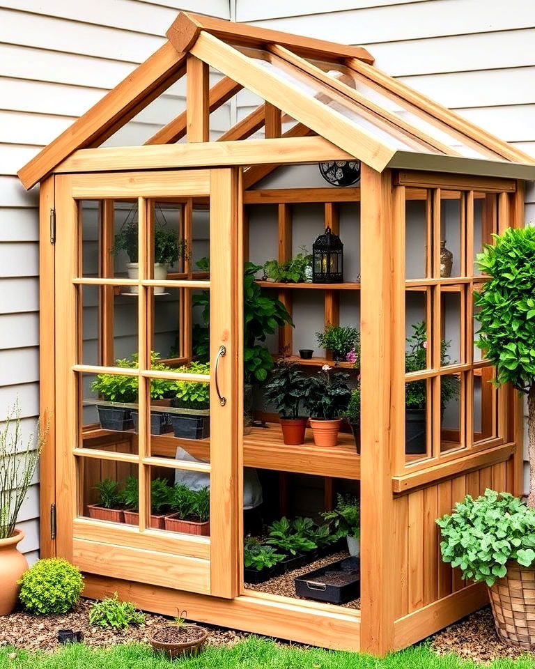 rustic wood frame corner greenhouse - 15 Corner Greenhouse Ideas