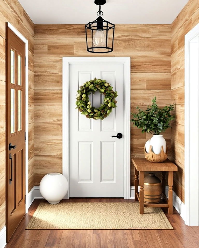 rustic wood panel wallpaper - 30 Entryway Wallpaper Ideas