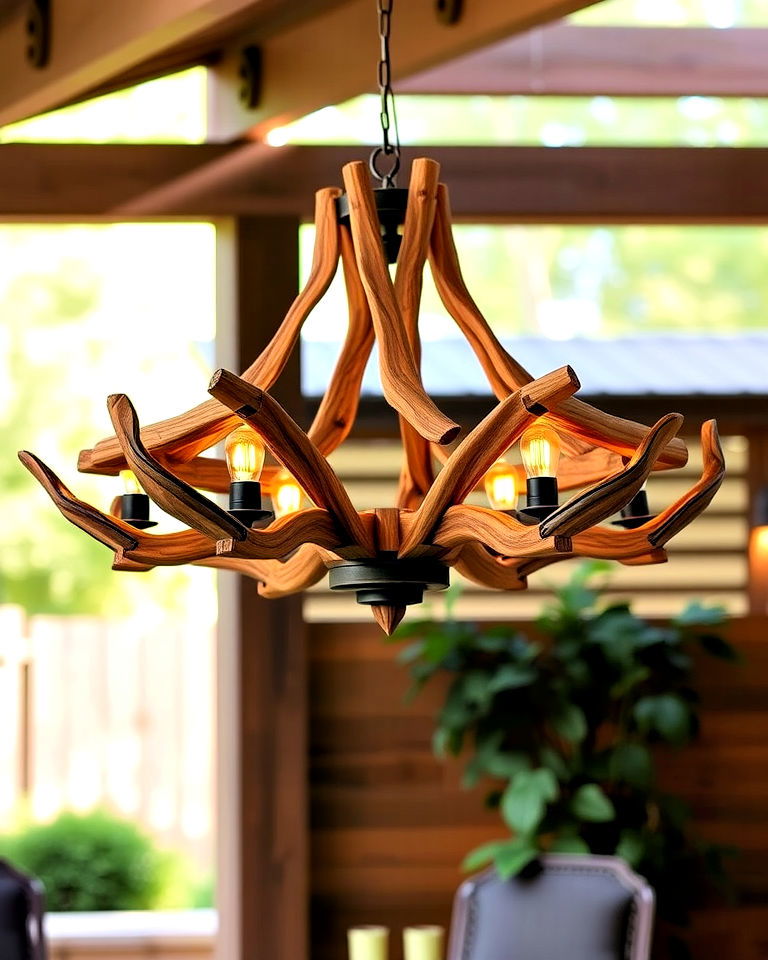 rustic wooden chandelier outdoor space - 15 Outdoor Chandelier Ideas