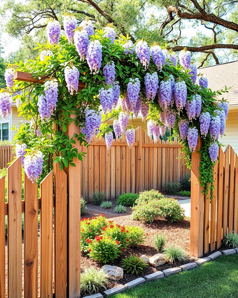 rustic wooden fencing and arbor - 25 Texas Front Yard Landscaping Ideas