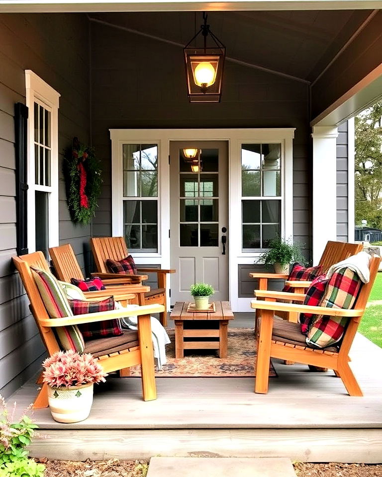 rustic wooden furniture for warmth - 15 Cottage Front Porch Ideas