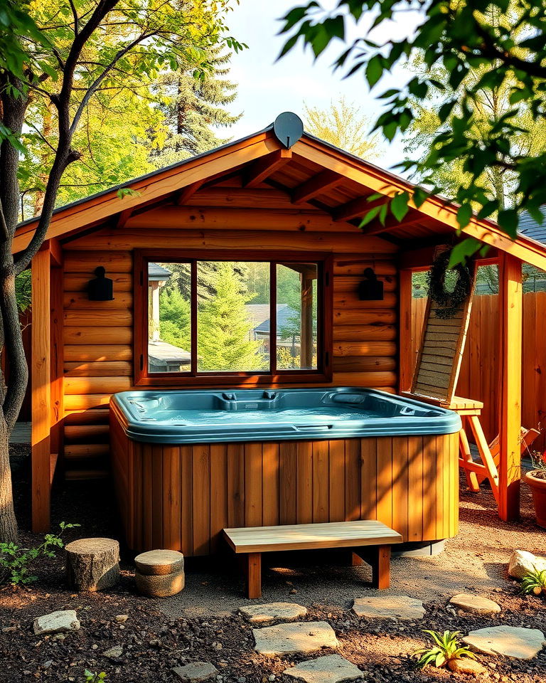 rustic wooden hot tub shed - 15 Hot Tub Shed Ideas