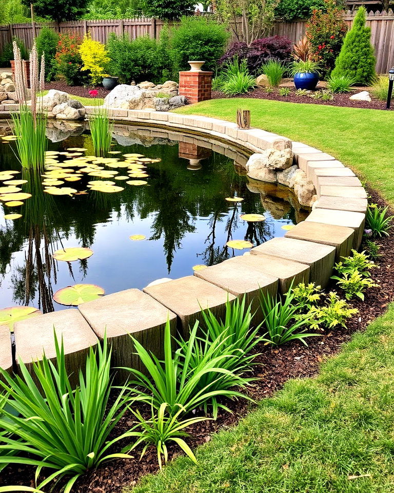 rustic wooden plank edging - 20 Pond Edging Ideas