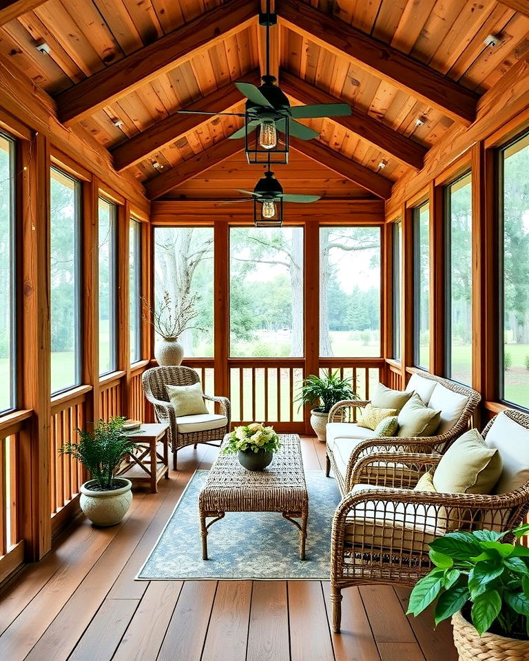 rustic wooden screened in front porch - 20 Screened-in Front Porch Ideas