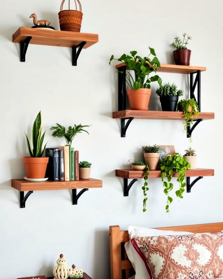 rustic wooden shelves for display - 25 Boho Teen Bedroom Ideas