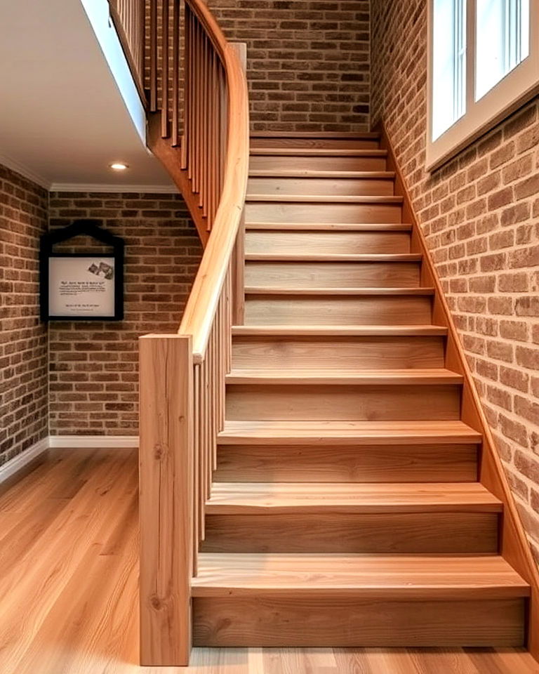 rustic wooden stairs with exposed beams - 20 Basement Stair Ideas
