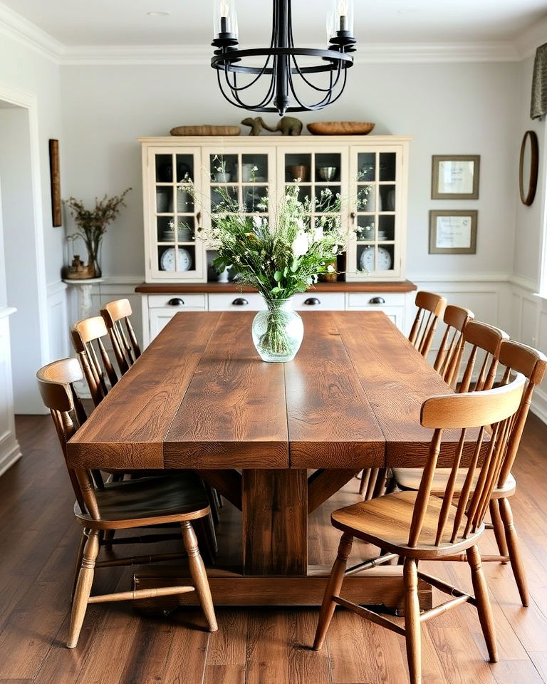 rustic wooden table as the centerpiece - 40 Cottagecore Dining Room Ideas
