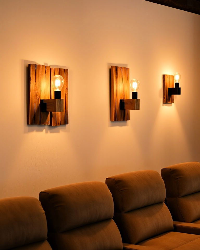 rustic wooden wall lights - 15 Home Theater Wall Sconce Ideas