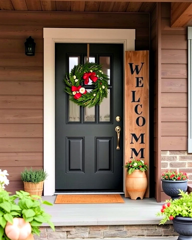 rustic wooden welcome sign for front porch - 25 Welcome Sign Ideas for Front Porch