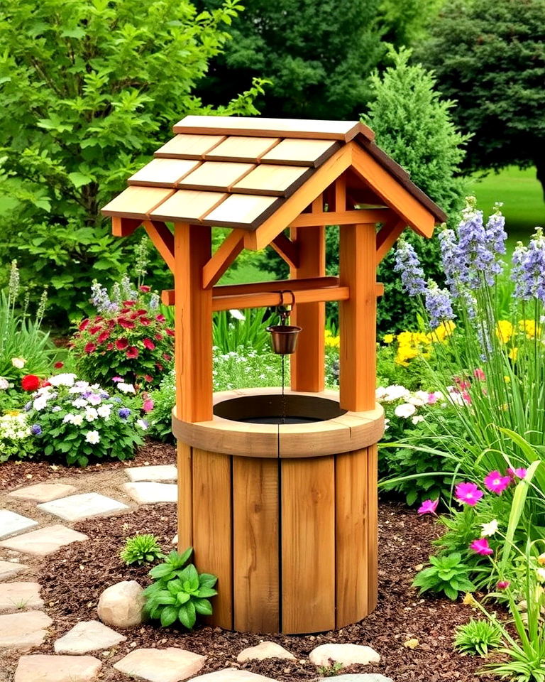 rustic wooden wishing well - 15 Outdoor Wishing Well Garden Ideas