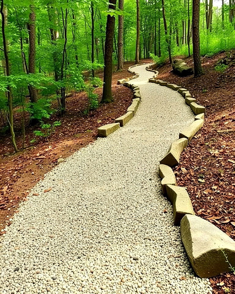 rustic woodland trail - 20 Pea Gravel Walkway Ideas