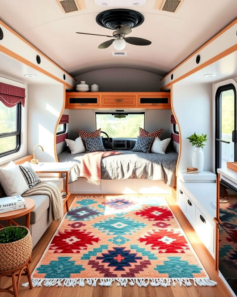 rv decorate with throw rug - 25 Rv Decorating Ideas