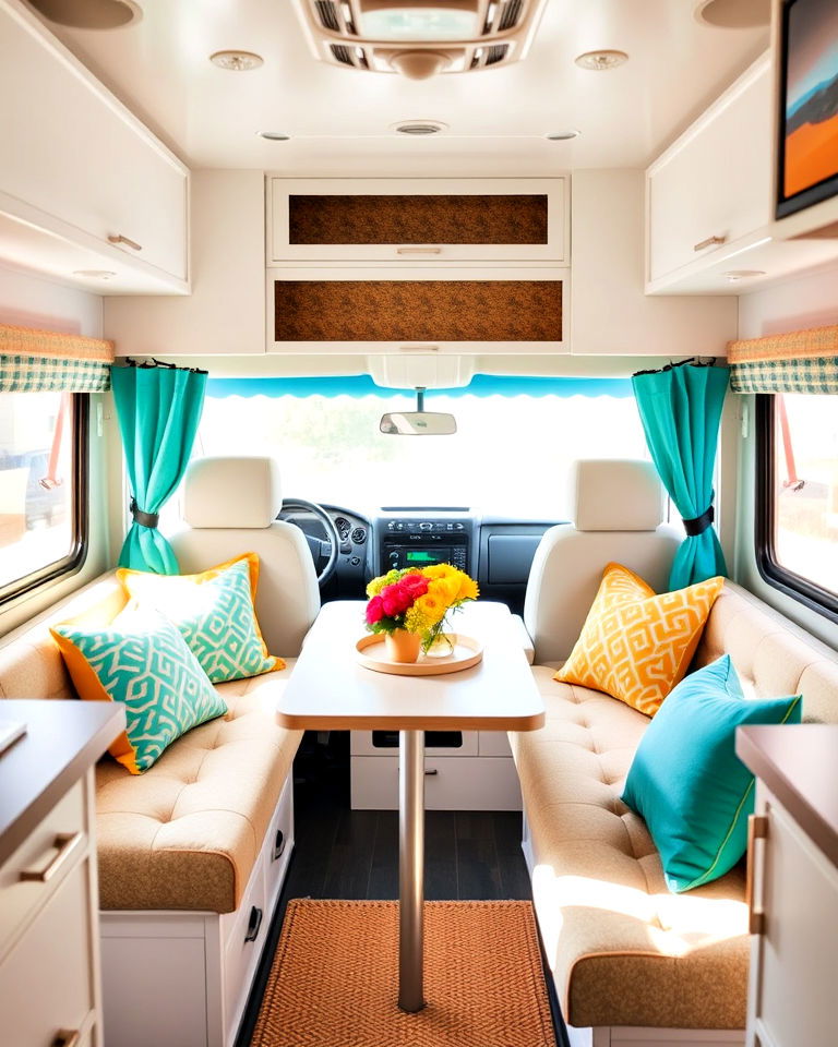rv pop of color with accessories - 25 Rv Decorating Ideas
