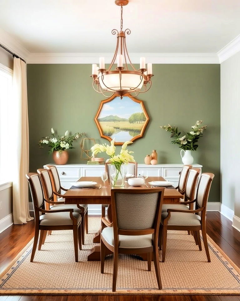 sage green accent walls for dining room - 25 Sage Green Dining Room Ideas