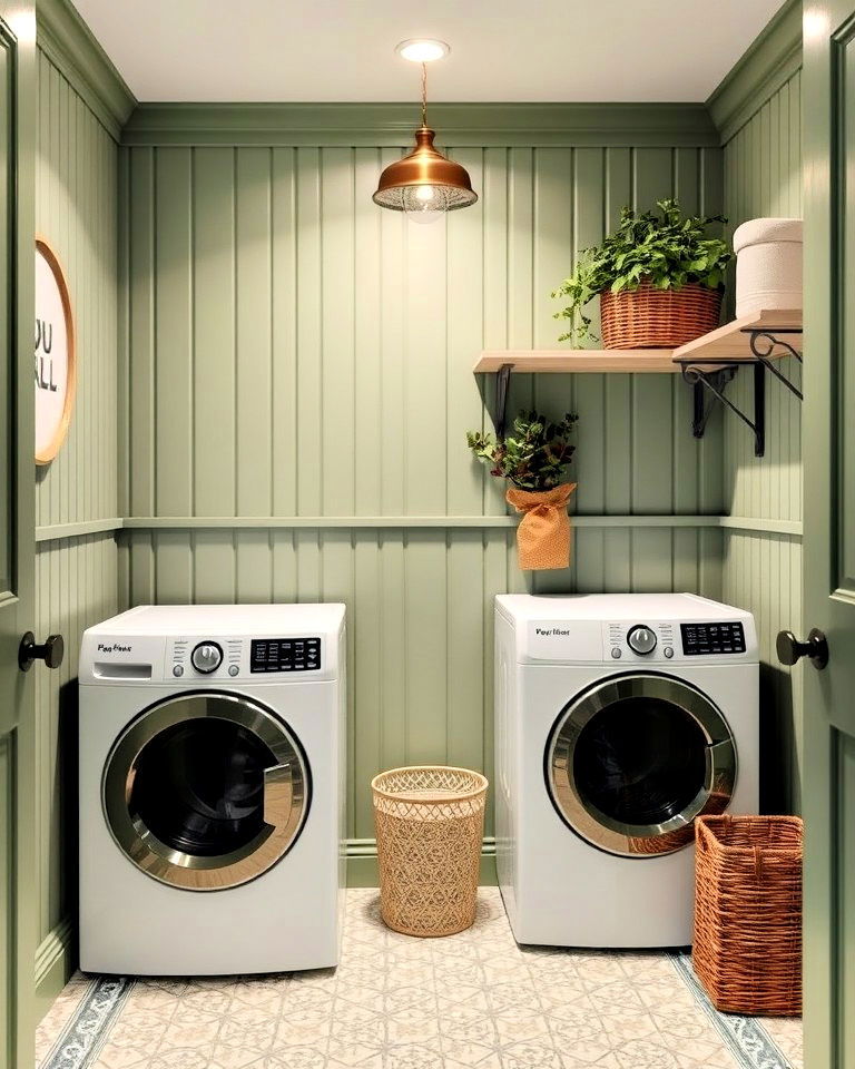 sage green beadboard paneling for the laundry room - 20 Sage Green Laundry Room Ideas
