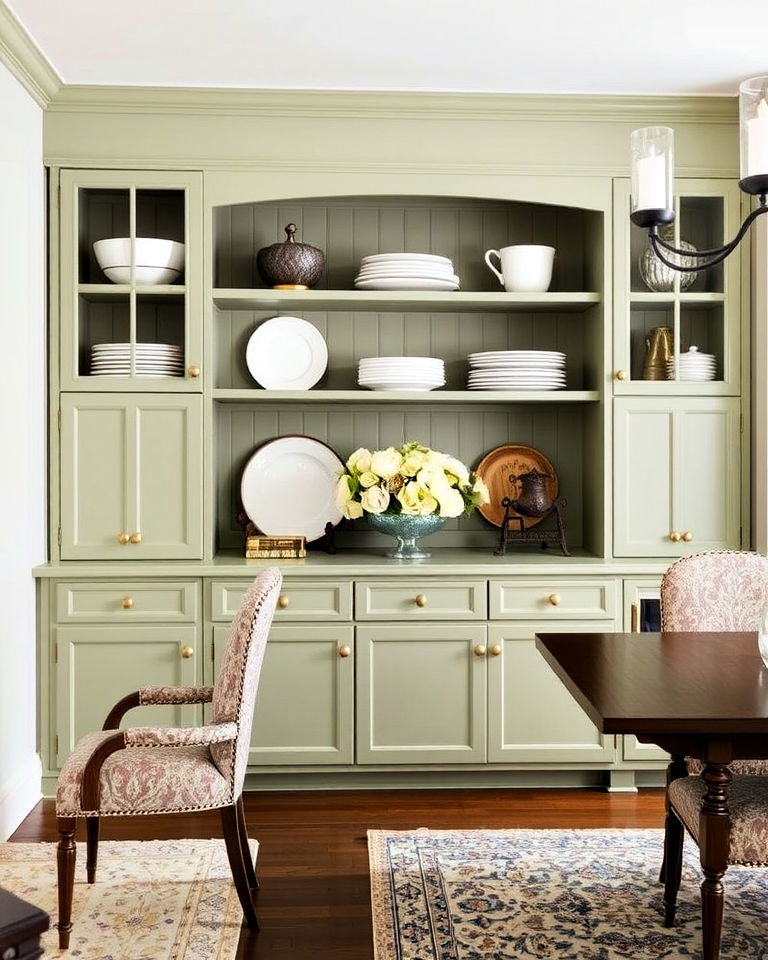 sage green cabinetry for dining room - 25 Sage Green Dining Room Ideas