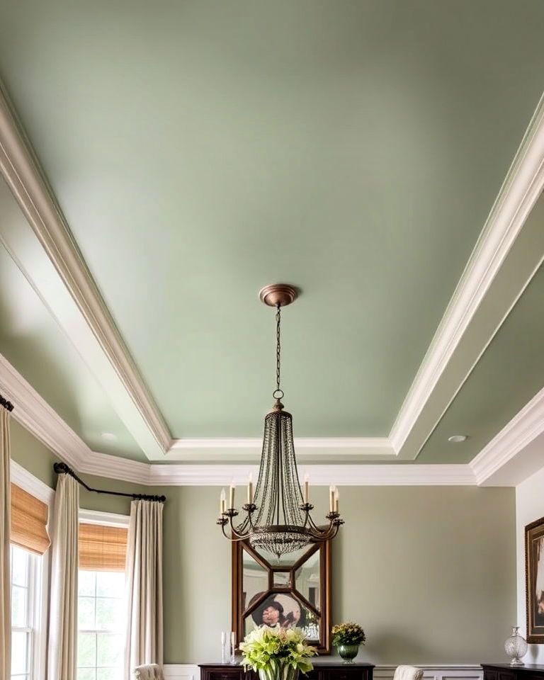 sage green ceiling for dining are - 25 Sage Green Dining Room Ideas
