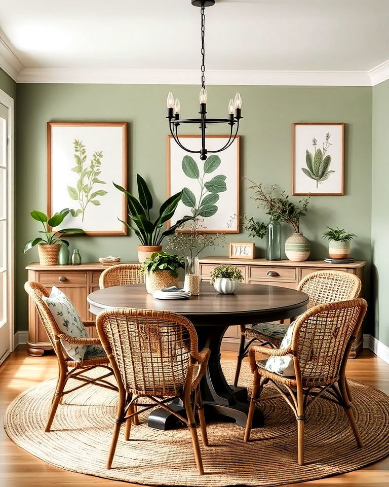 sage green dining room botanical themed decor - 25 Sage Green Dining Room Ideas