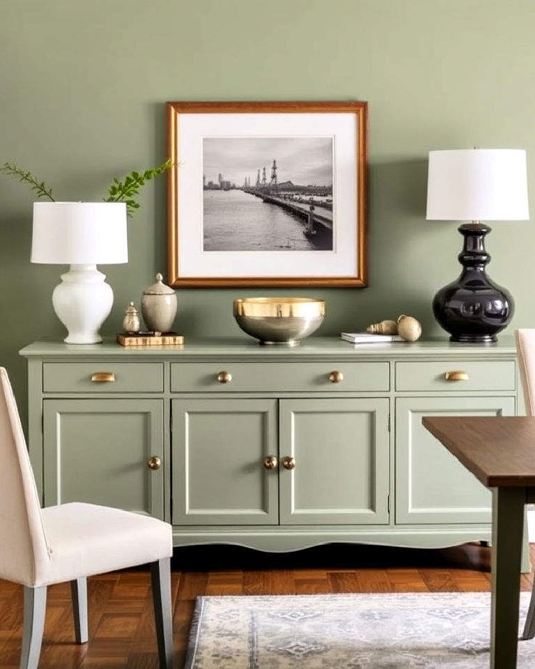 sage green feature furniture for dining room - 25 Sage Green Dining Room Ideas