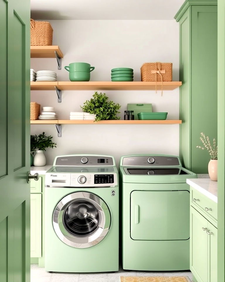 sage green laundry appliances as a bold statement - 20 Sage Green Laundry Room Ideas