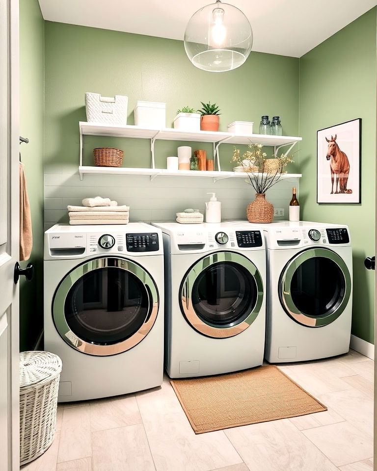 sage green laundry room accent wall - 20 Sage Green Laundry Room Ideas