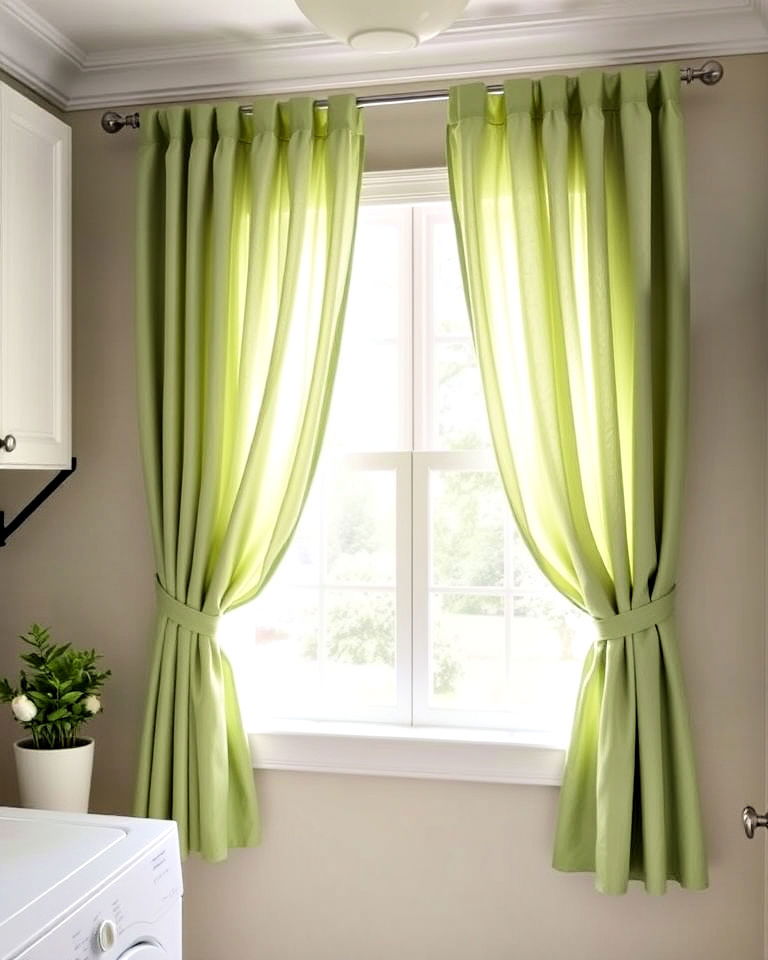 sage green laundry room curtains for a soft touch - 20 Sage Green Laundry Room Ideas