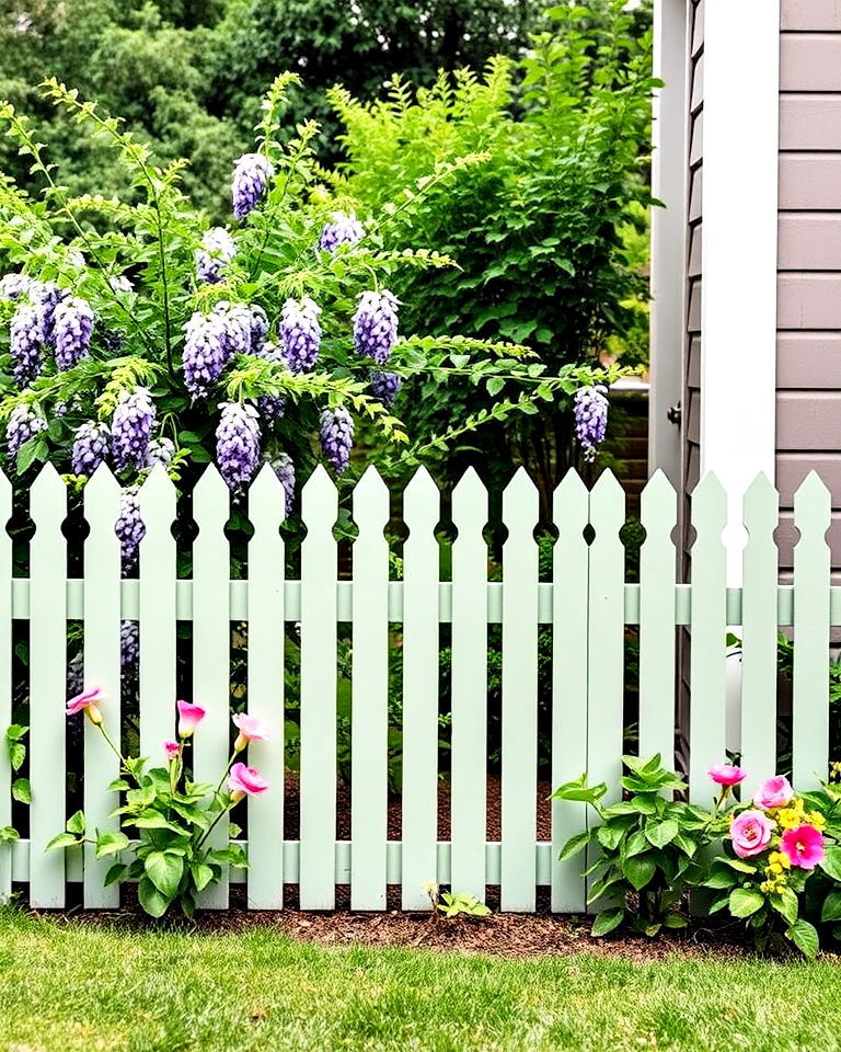 sage green picket fence for garden - 15 Sage Green Garden Fence Ideas