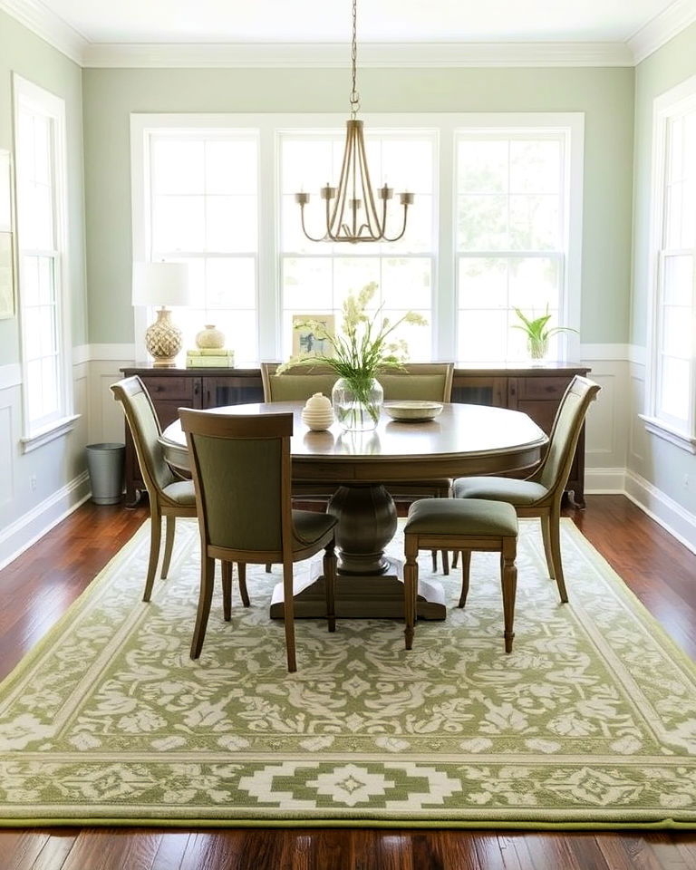 sage green rug for dining room - 25 Sage Green Dining Room Ideas