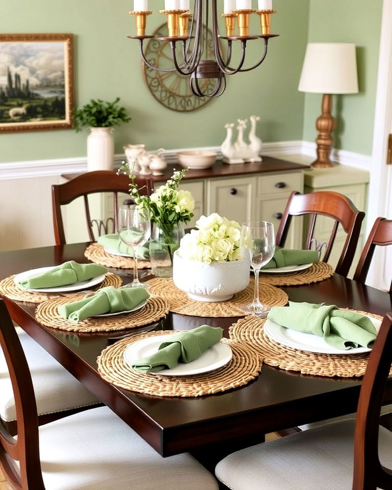 sage green tableware accents for dining room - 25 Sage Green Dining Room Ideas