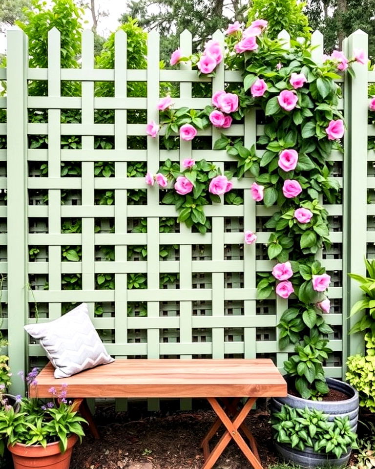 sage green trellis fence - 15 Sage Green Garden Fence Ideas