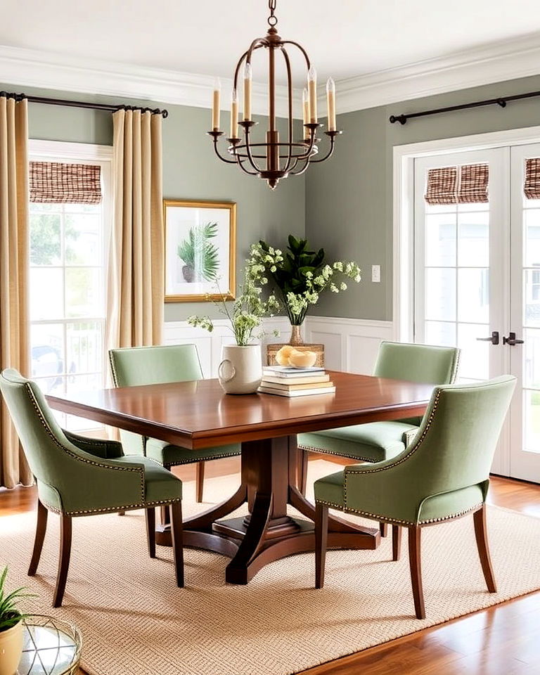 sage green upholstery on dining chairs - 25 Sage Green Dining Room Ideas