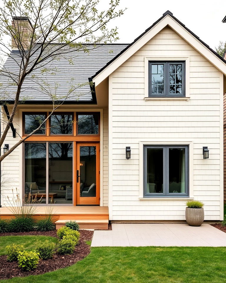 scandinavian inspired home with off white clay siding - 15 Home Designs Using Natural Clay Siding Colors
