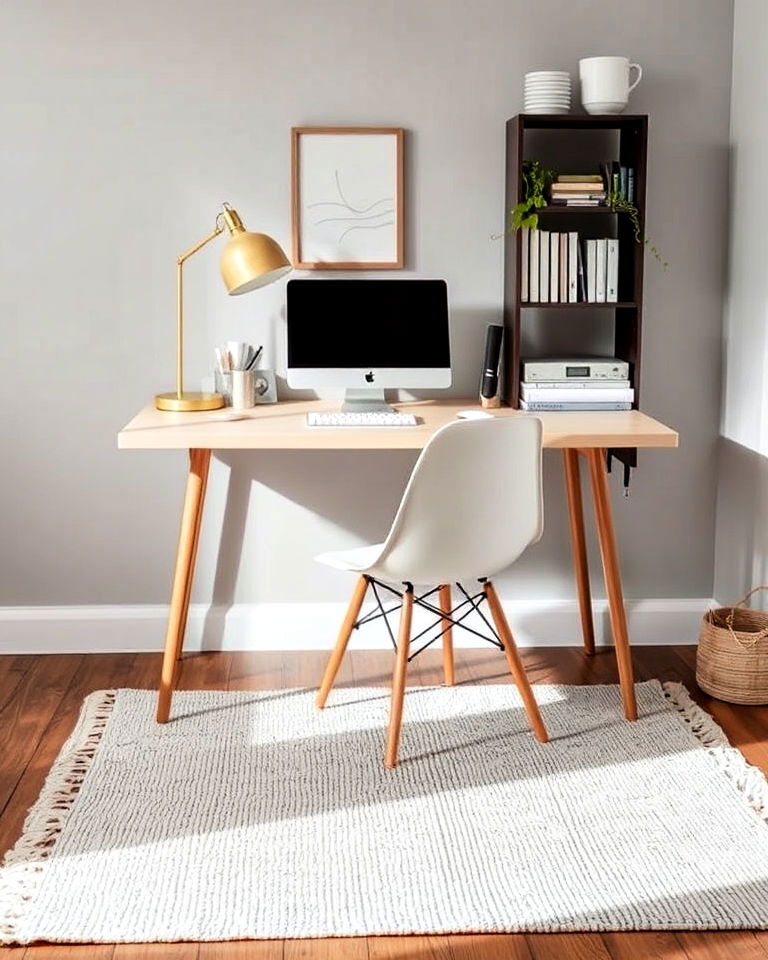 scandinavian inspired rug to enhance office - 30 Japandi Style Home Office Ideas
